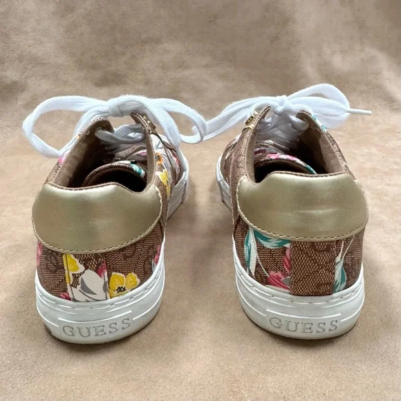 GUESS GW Loven 3 Brown Floral Logo Sneakers 8.5 EUC Shoes Designer Look - Picture 8 of 10